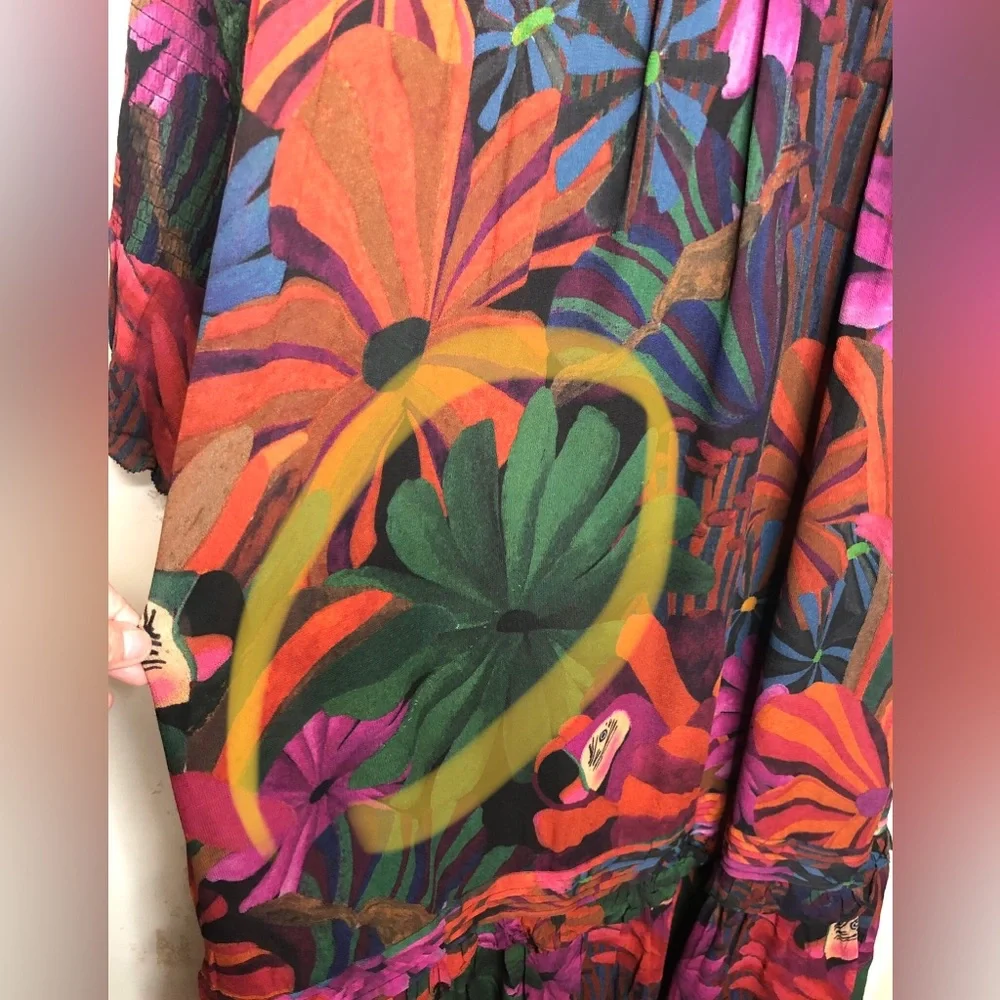 Farm, Rio Bird flowers long sleeve V-neck maxi dress, size small - Picture 12 of 15